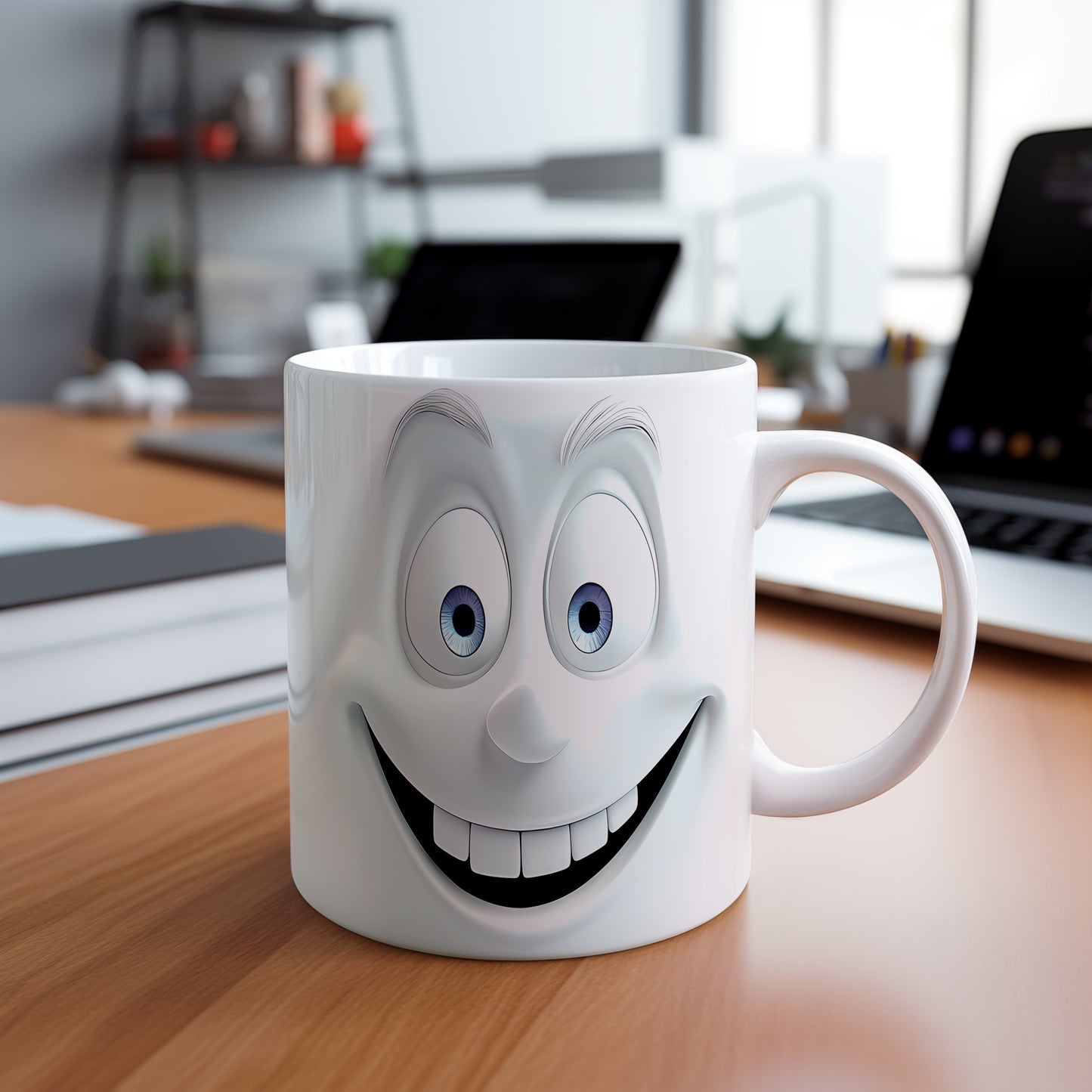 Hrnek s veselým obličejem – modrýma očima