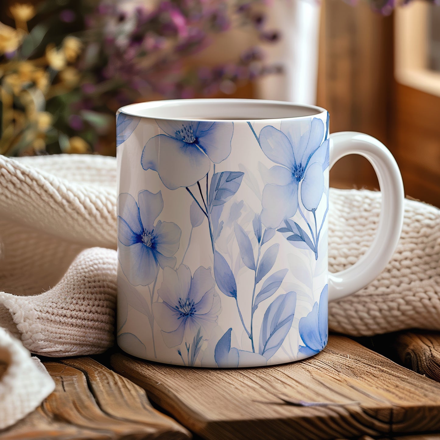 Hrnek s modrými květinami - elegantní design pro každodenní použití