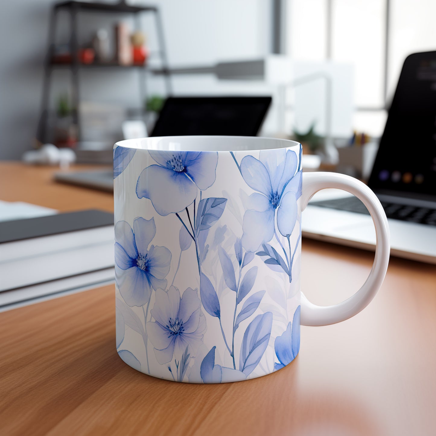Hrnek s modrými květinami - elegantní design pro každodenní použití