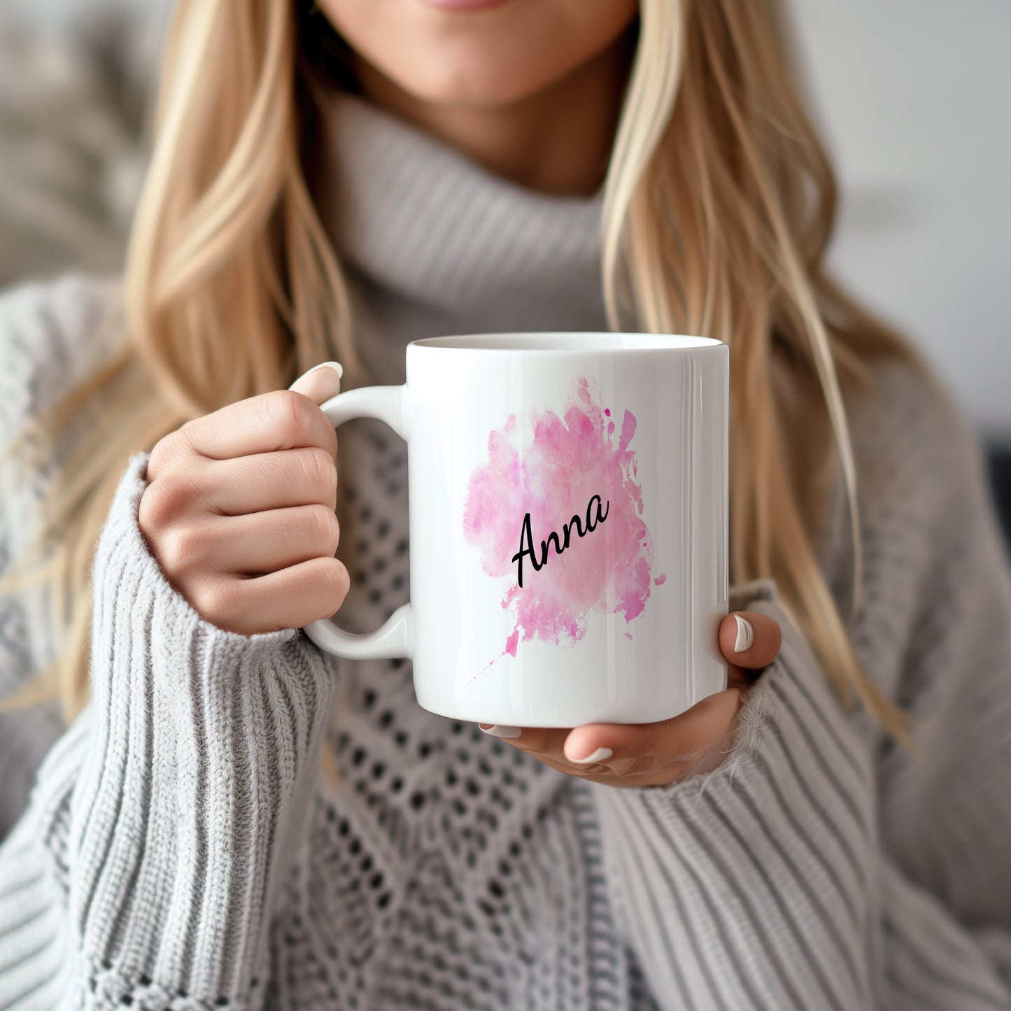 Hrnek se jménem Anna – růžový akvarel