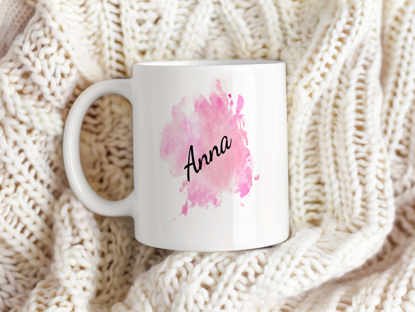 Hrnek se jménem Anna – růžový akvarel