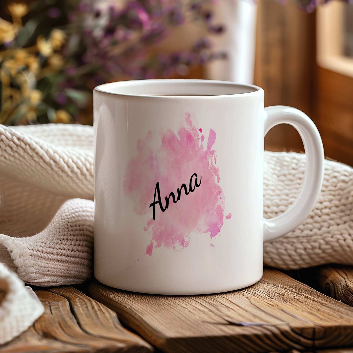 Hrnek se jménem Anna – růžový akvarel