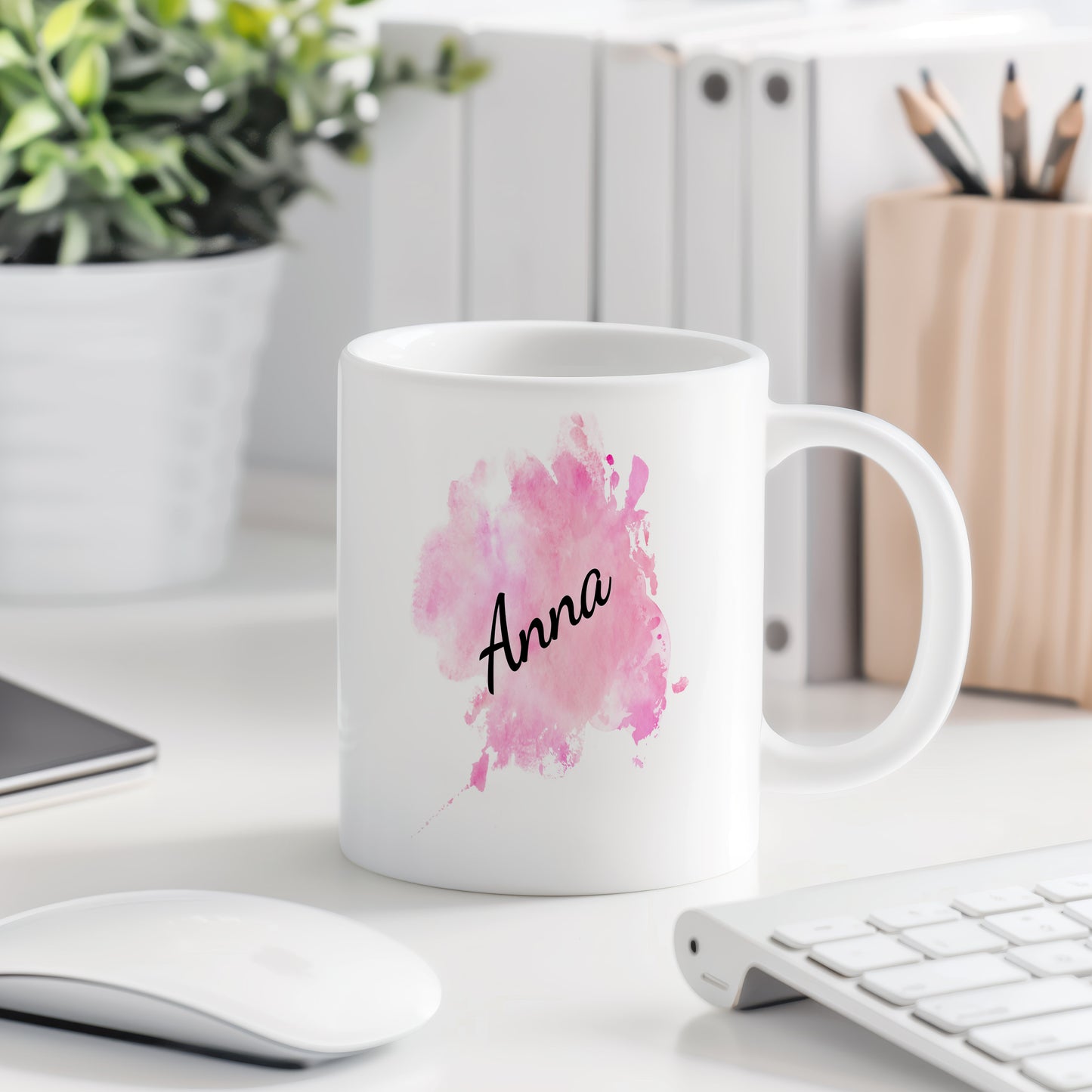 Hrnek se jménem Anna – růžový akvarel