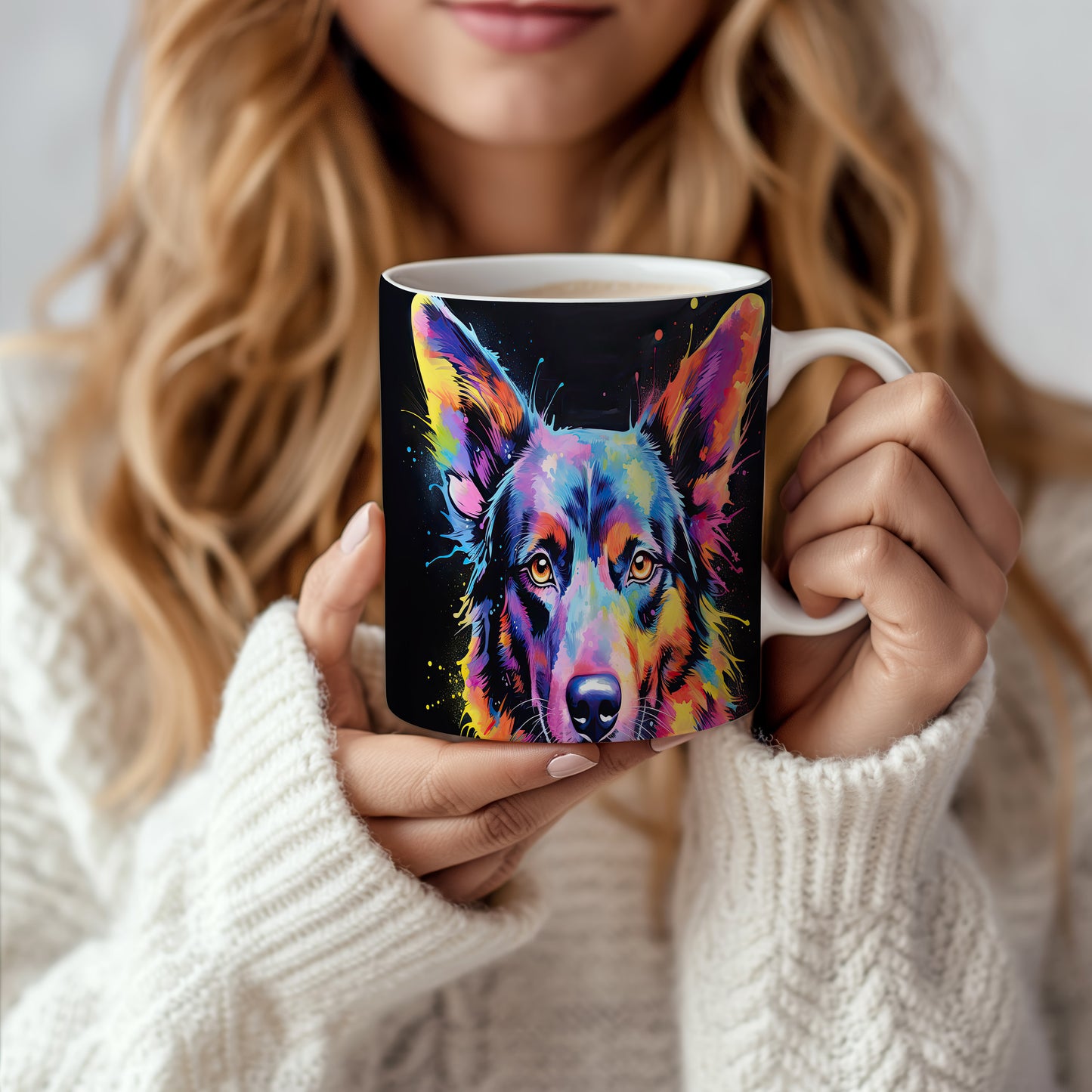 Hrnek s barevným ovčákem – výrazným designem