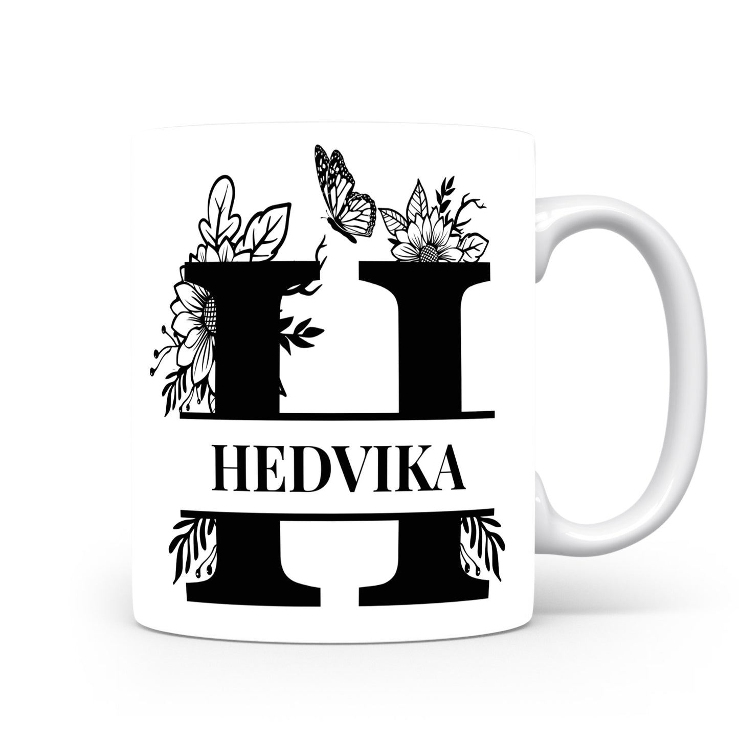 Hrnek se jménem HEDVIKA | Květinový monogram