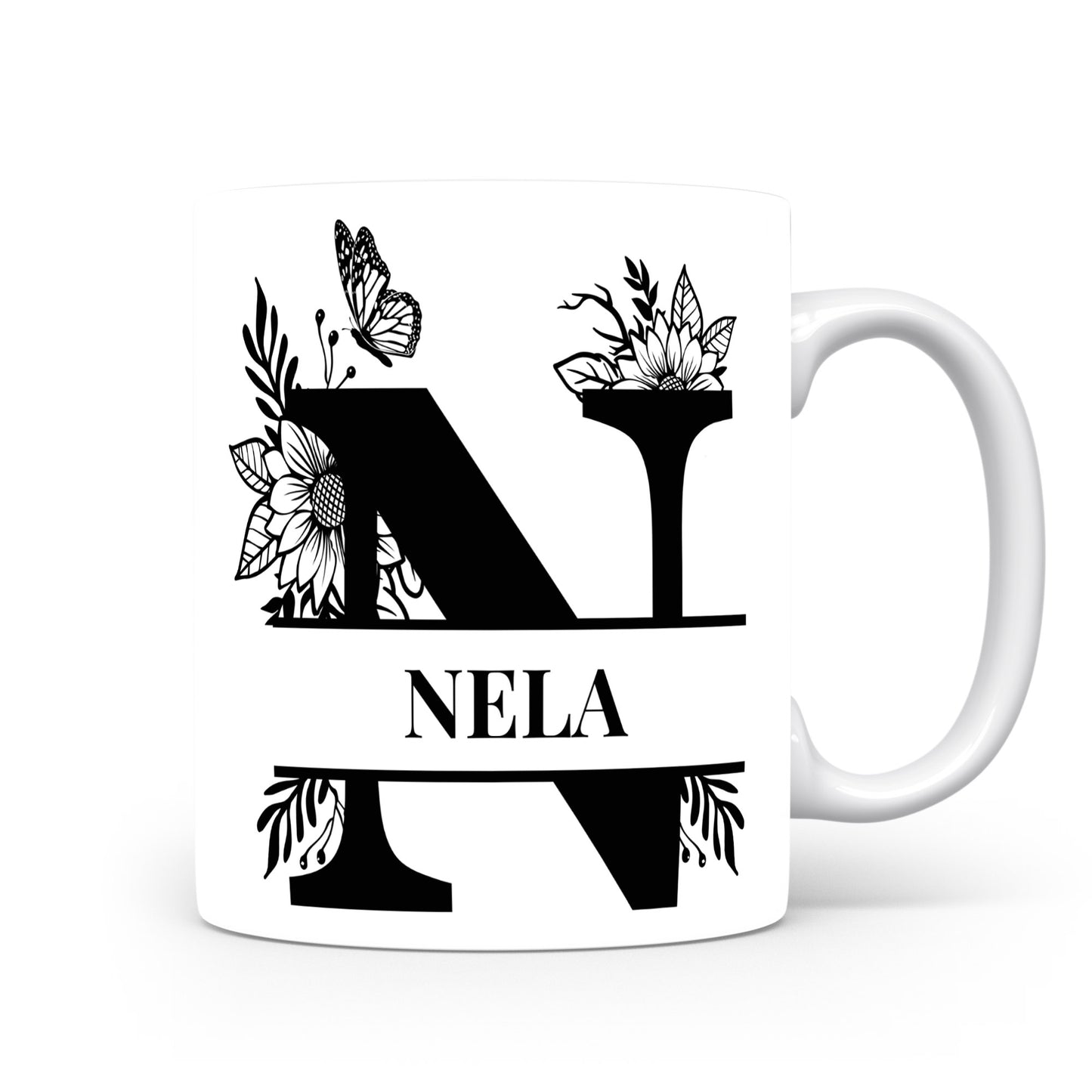 Hrnek se jménem Nela | Květinový monogram