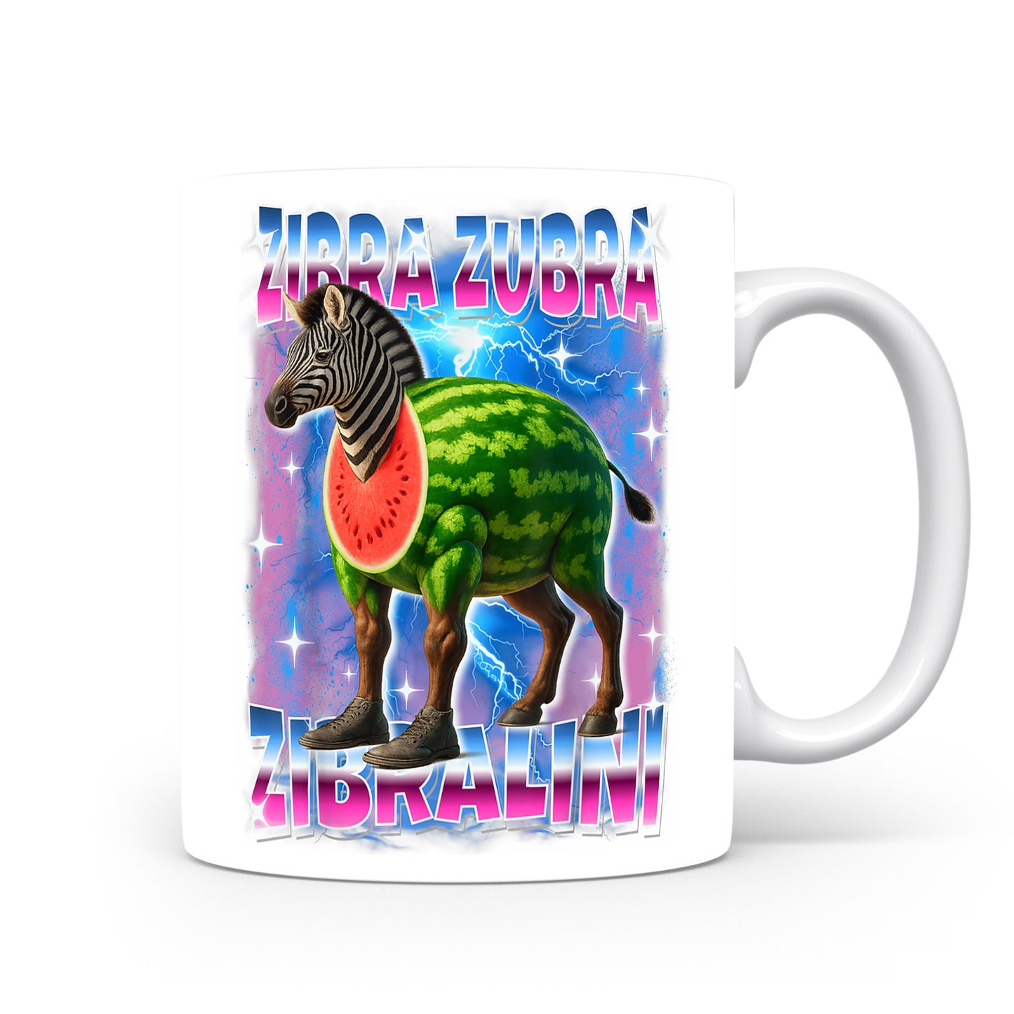 Hrnek s italským brainrotem – Zubra Zubra — neonová zebra