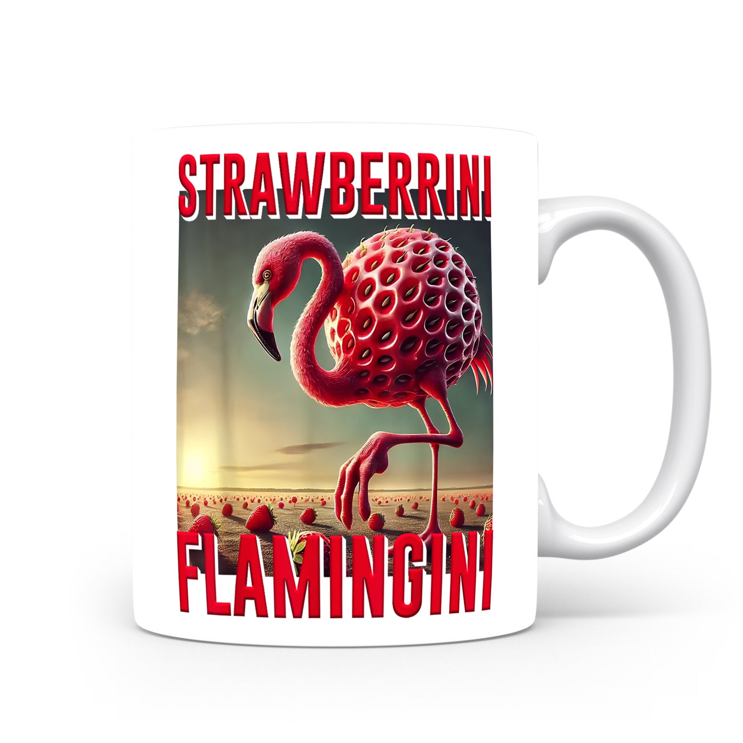 Hrnek s italským brainrotem – Strawberrini Flamingini — plameňák
