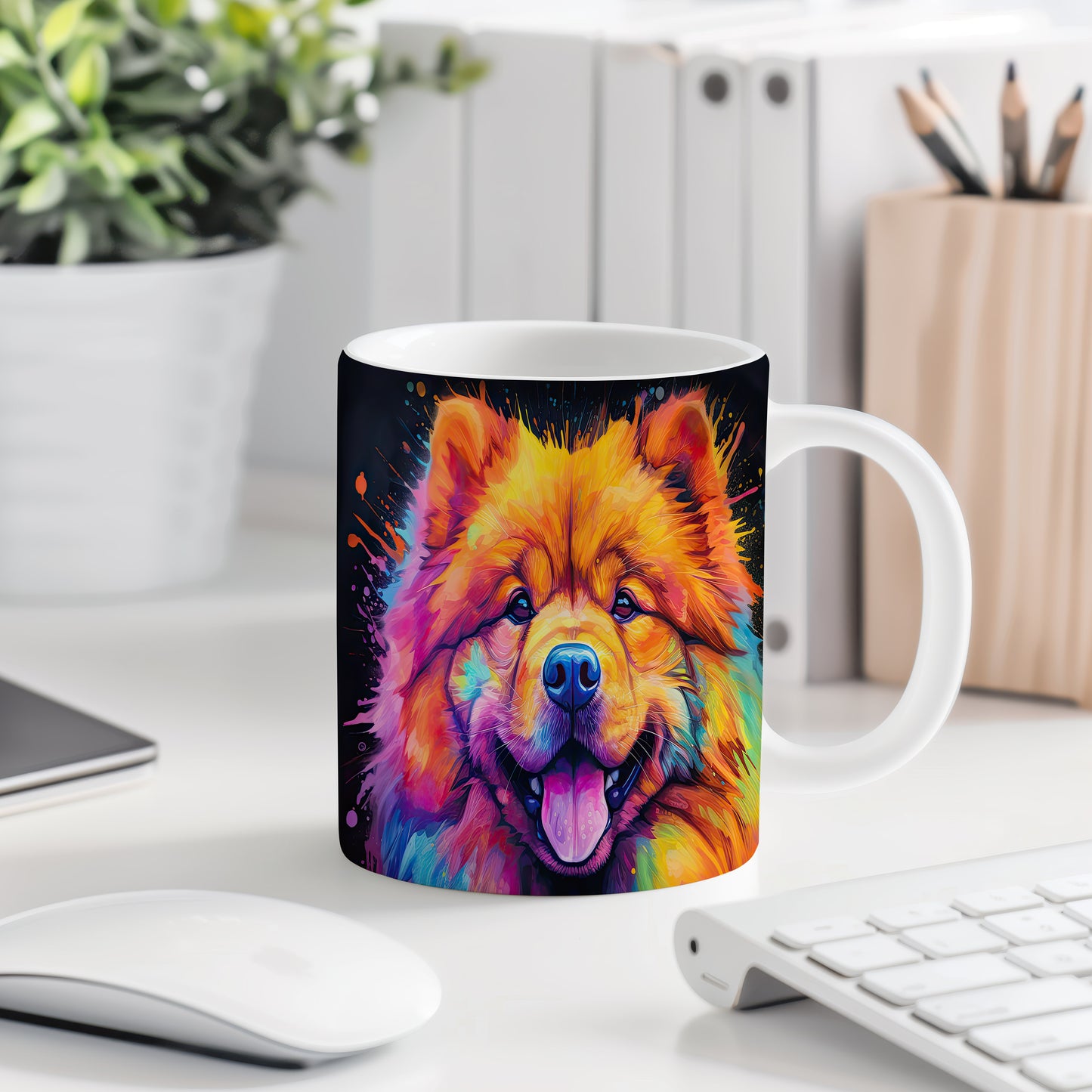 Hrnek s barevným chow-chow špicem