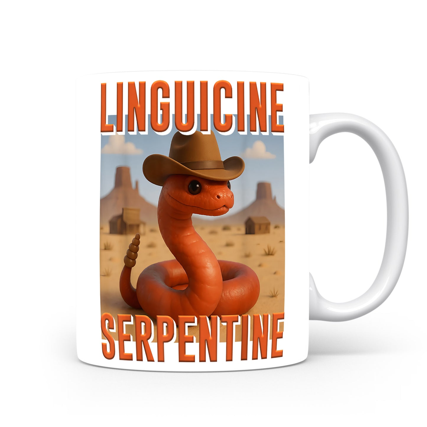 Hrnek s italským brainrotem – Linguicine Serpentine — kovbojský had