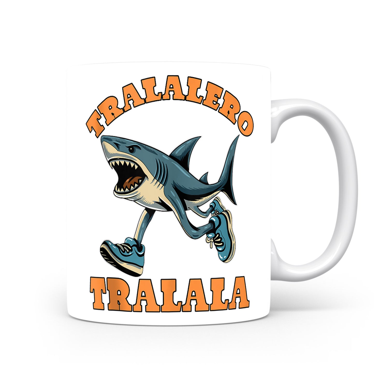 Hrnek s italským brainrotem – Tralalero Tralala — žralok na skejtu