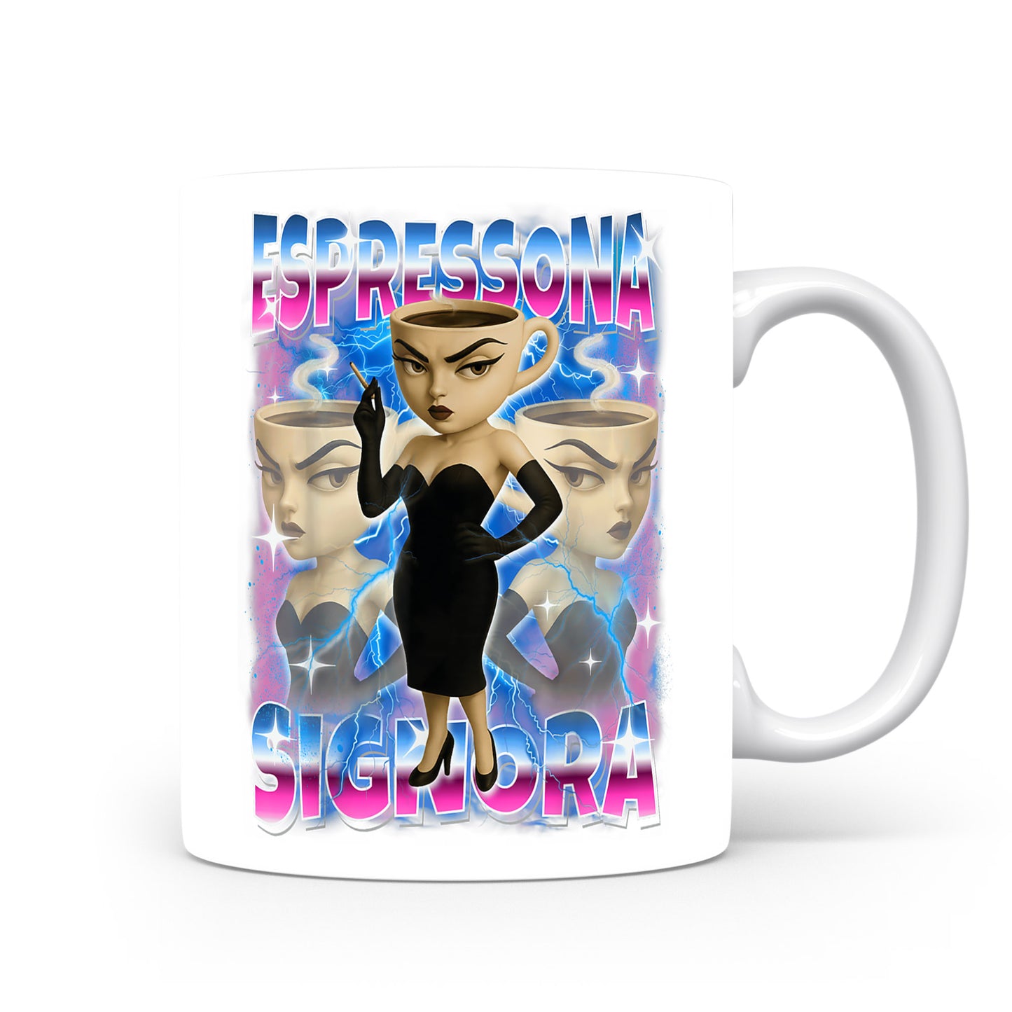 Hrnek s italským brainrotem – Espressona Signora — kávová dáma