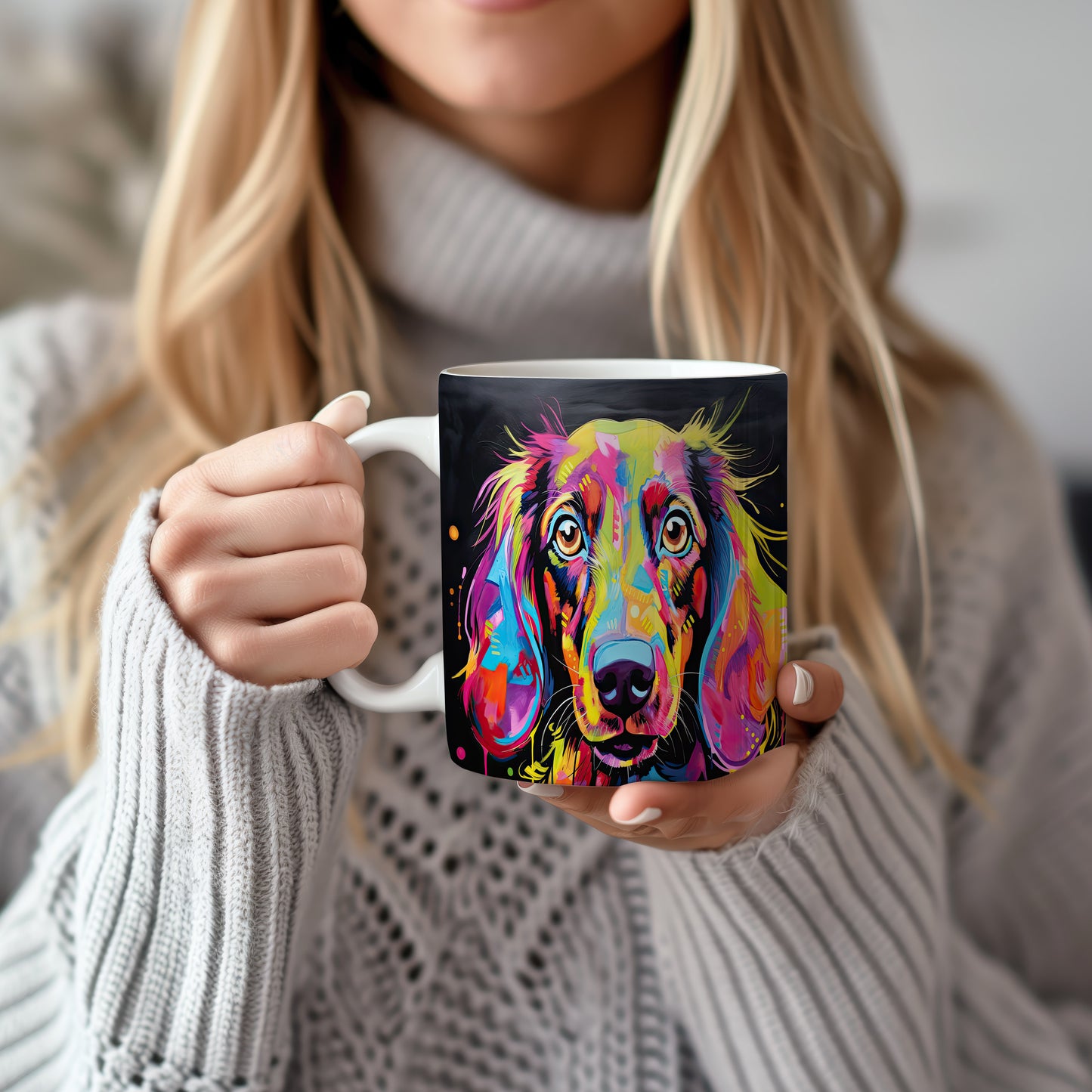 Hrnek s barevným retrívrem v pop-art stylu