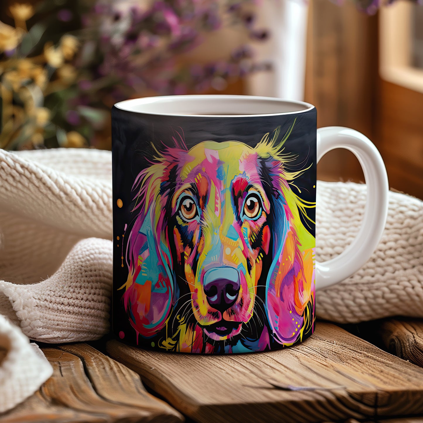 Hrnek s barevným retrívrem v pop-art stylu