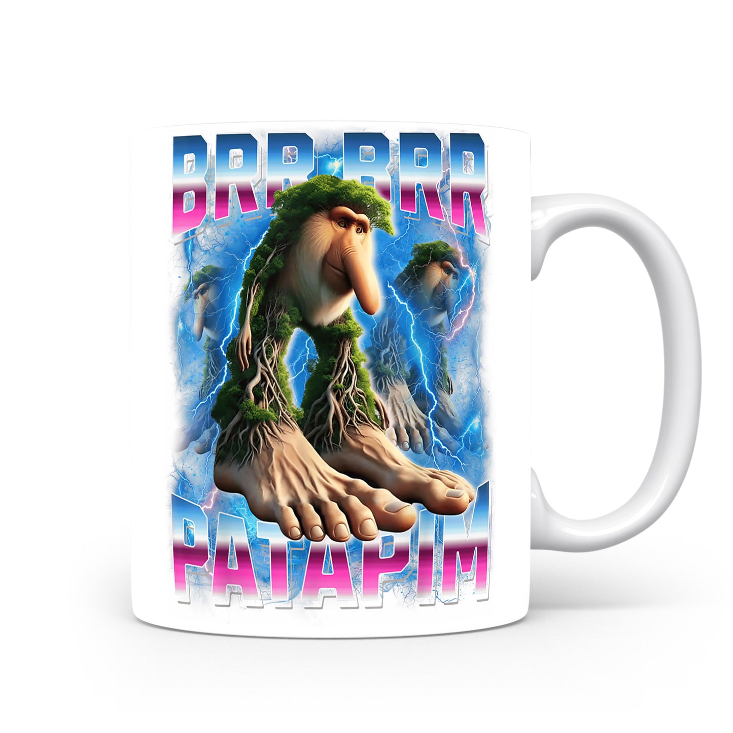 Hrnek s italským brainrotem – Brr Brr Patapim — zelený chlapík (modrá aura)