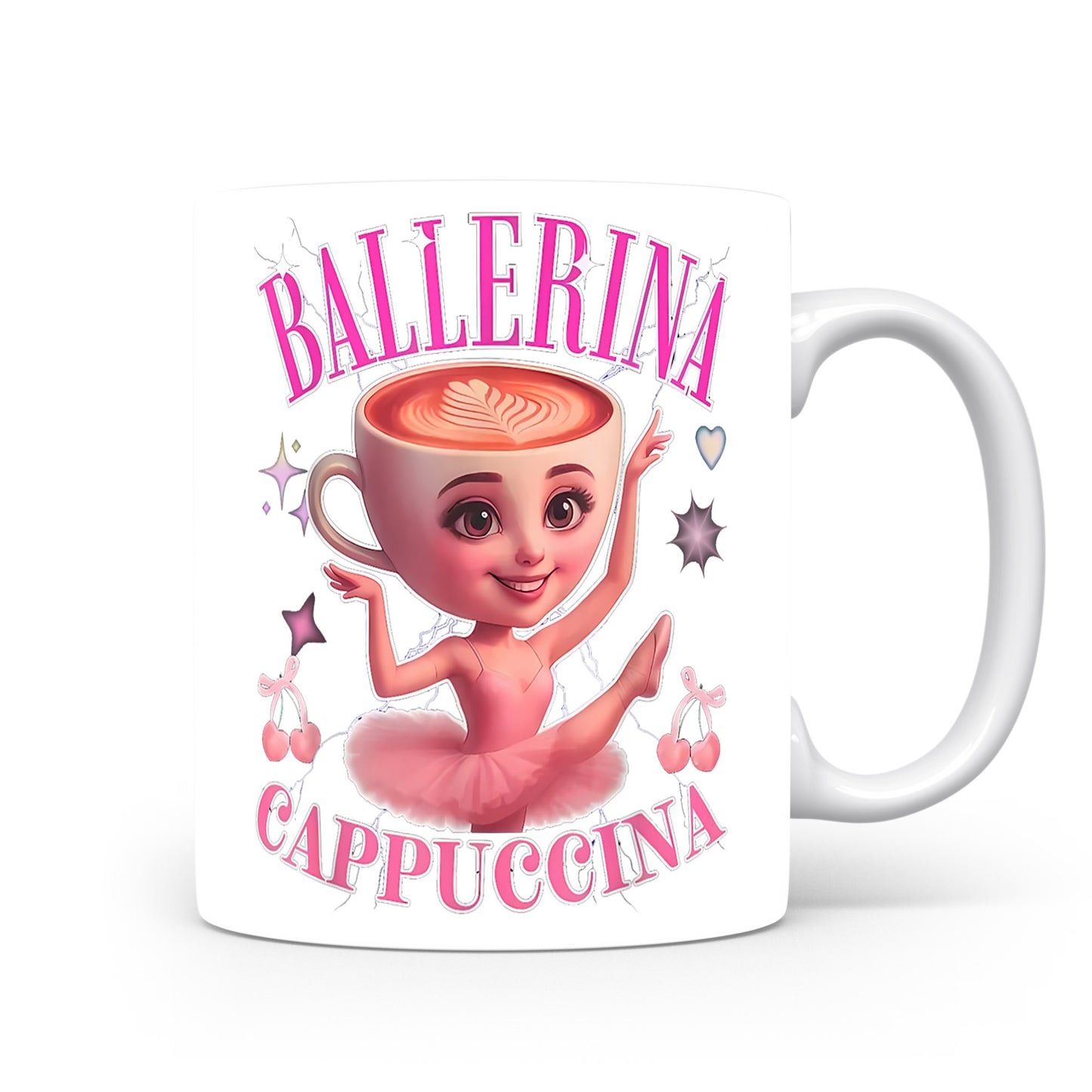 Hrnek s italským brainrotem – Ballerina Cappuccina — pink glamour