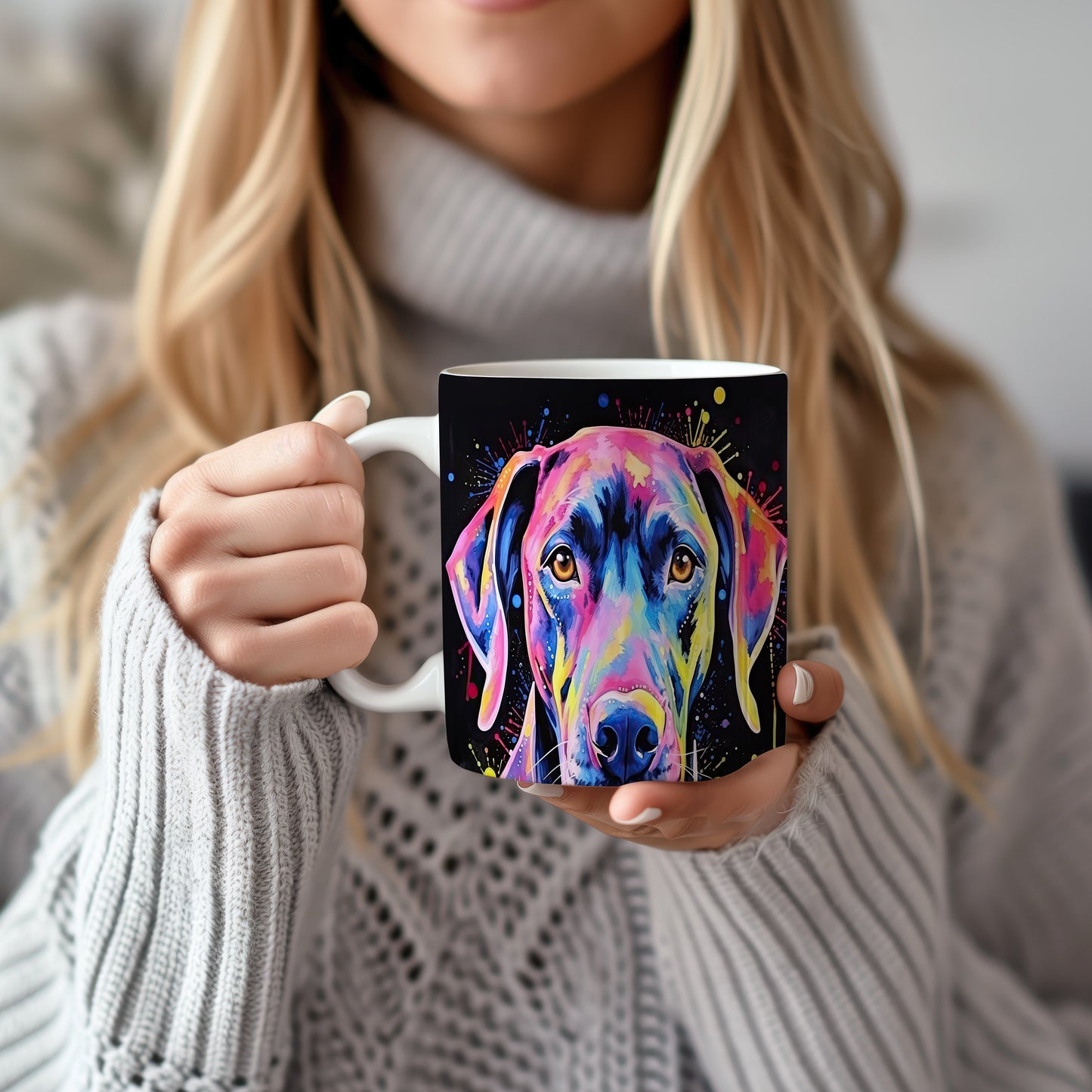 Hrnek s barevným retrívrem a kreativním designem