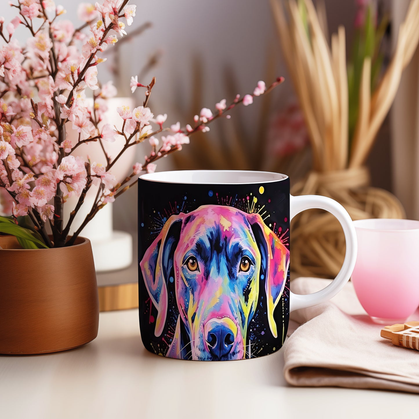 Hrnek s barevným retrívrem a kreativním designem