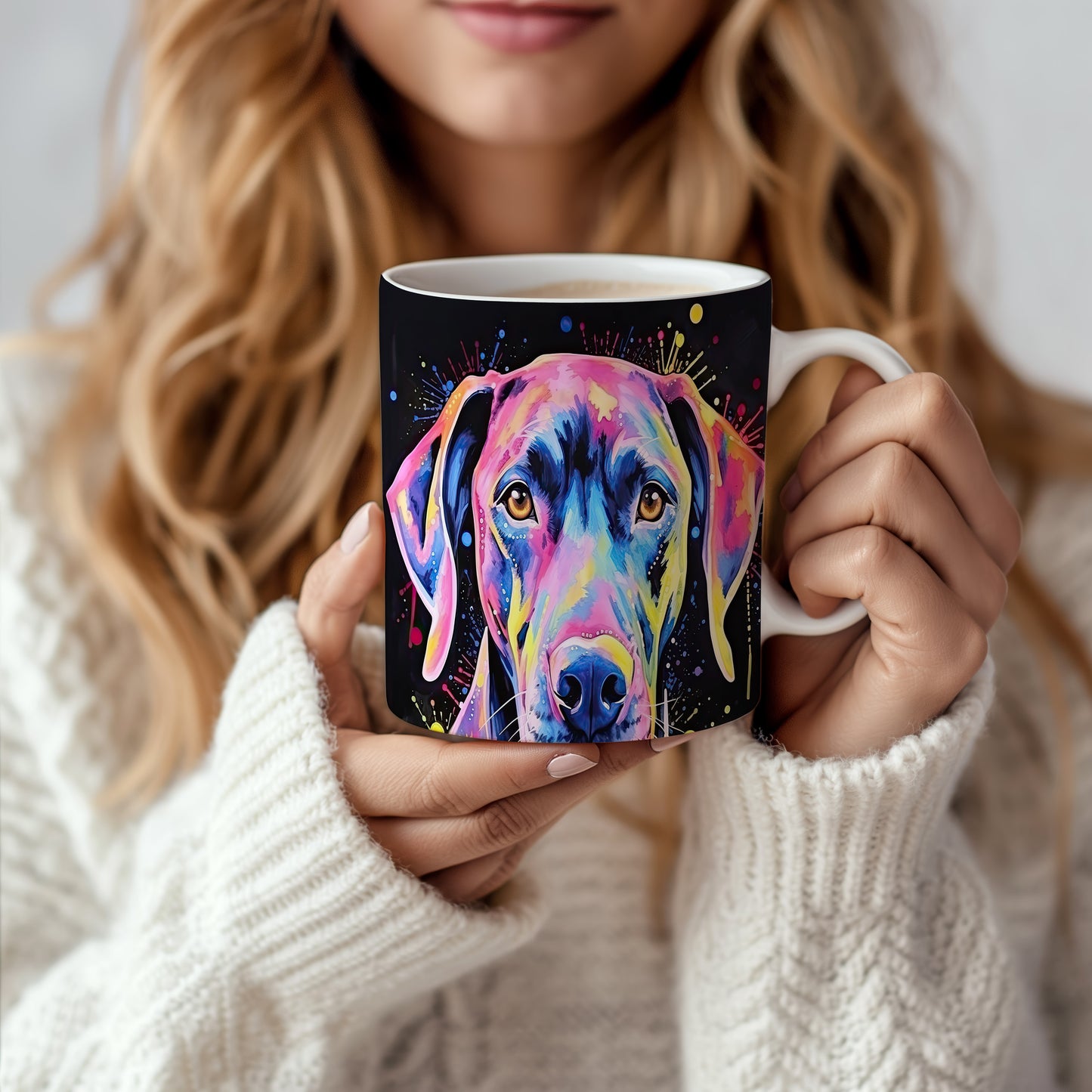Hrnek s barevným retrívrem a kreativním designem