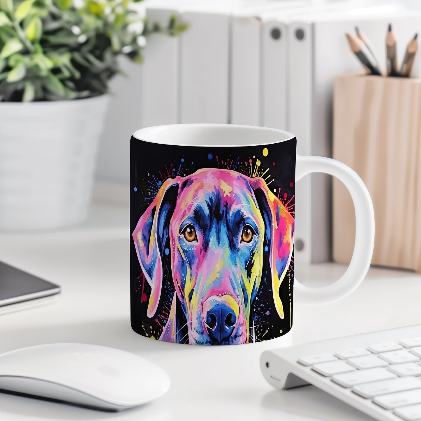 Hrnek s barevným retrívrem a kreativním designem