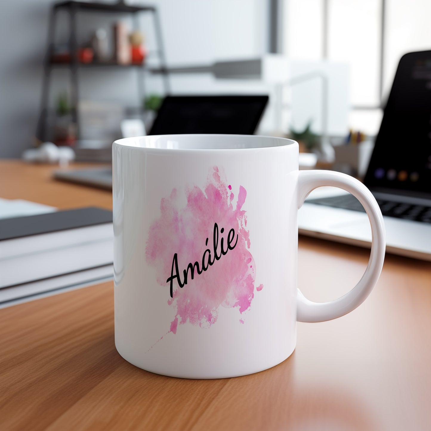 Hrnek se jménem Amálie – růžový akvarel
