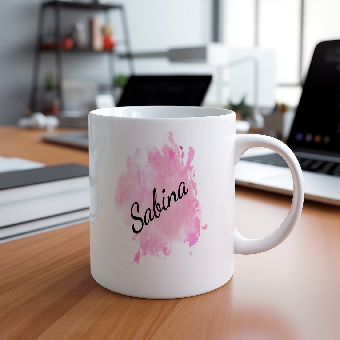 Hrnek se jménem Sabina – růžový akvarel