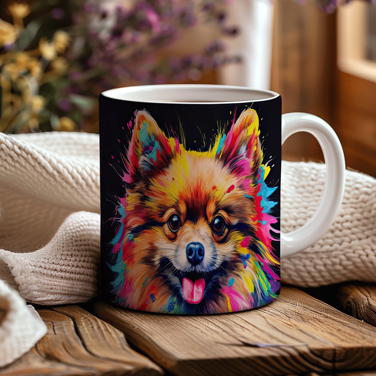 Hrnek s roztomilým pomeranianem – modrými detaily