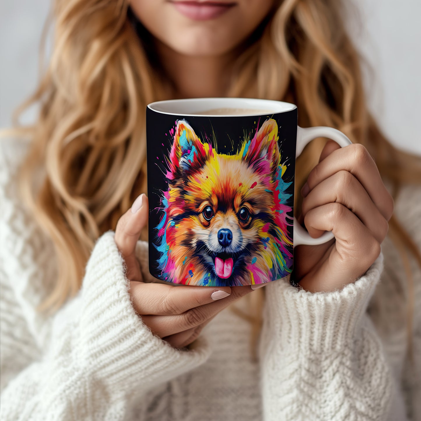 Hrnek s roztomilým pomeranianem – modrými detaily