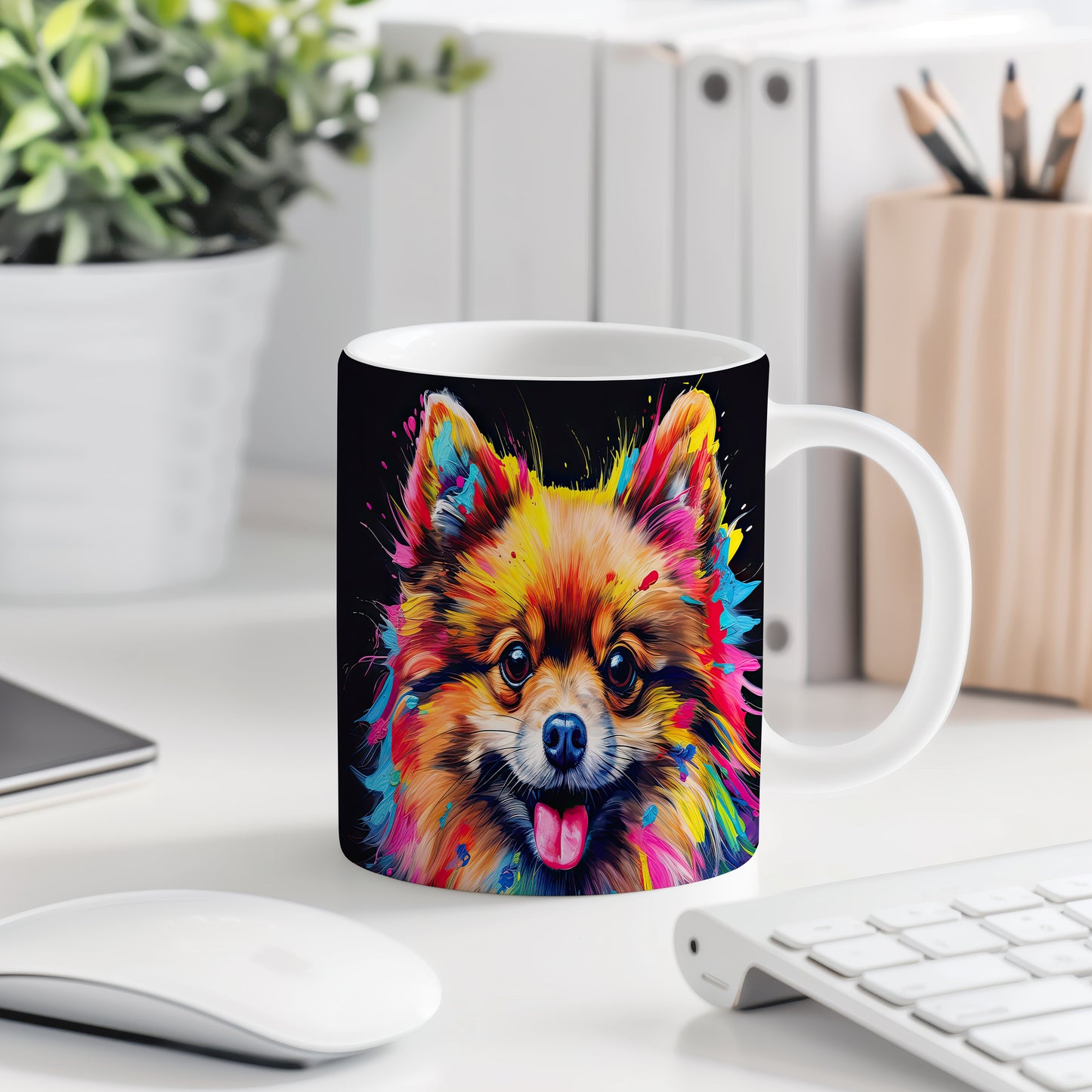 Hrnek s roztomilým pomeranianem – modrými detaily