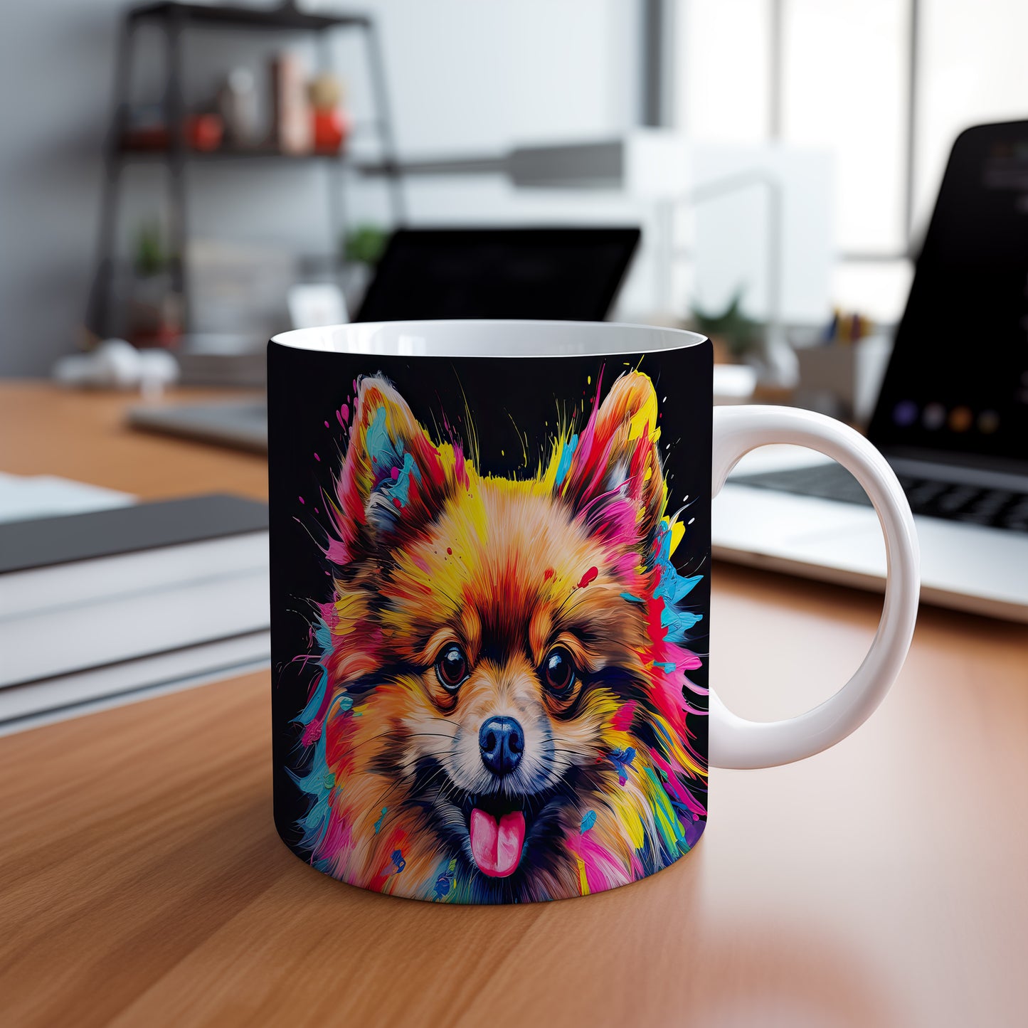 Hrnek s roztomilým pomeranianem – modrými detaily
