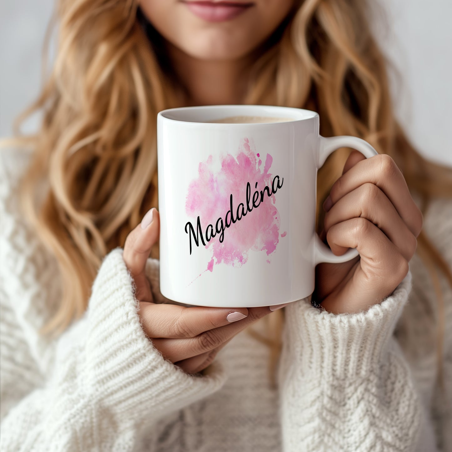 Hrnek se jménem Magdaléna – růžový akvarel