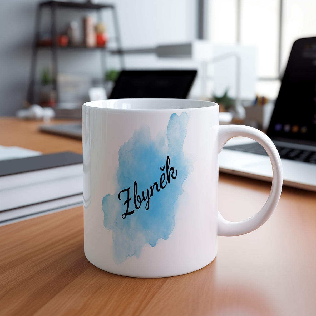 Hrnek se jménem Zbyněk – modrý akvarel