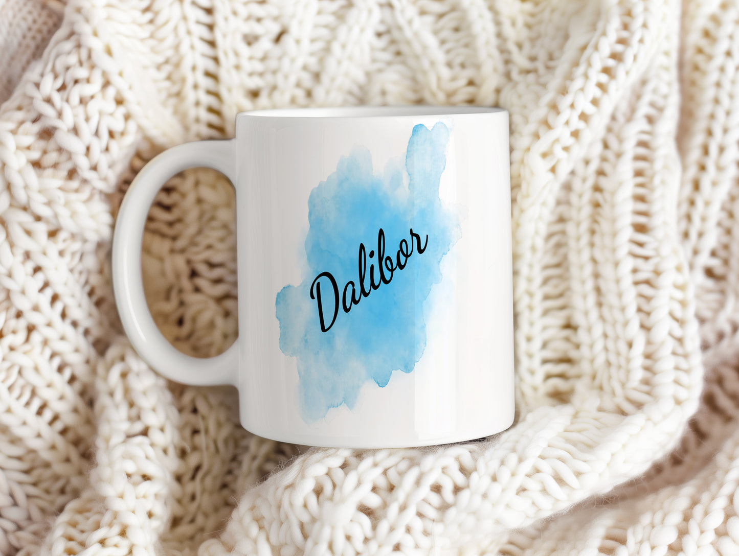 Hrnek se jménem Dalibor – modrý akvarel