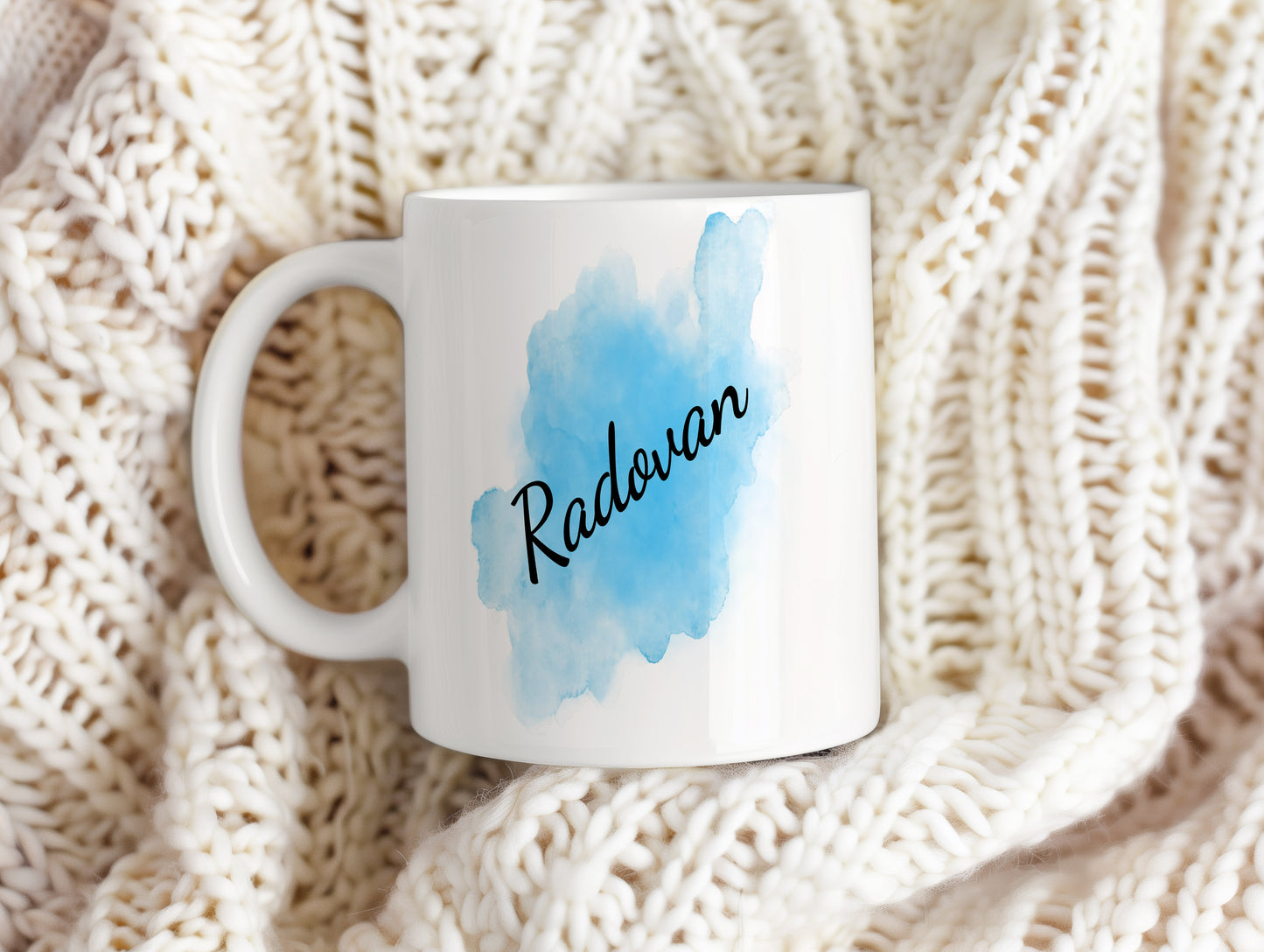 Hrnek se jménem Radovan – modrý akvarel
