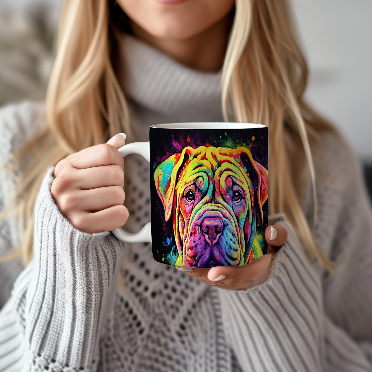 Hrnek s barevným motivem psa Shar Pei