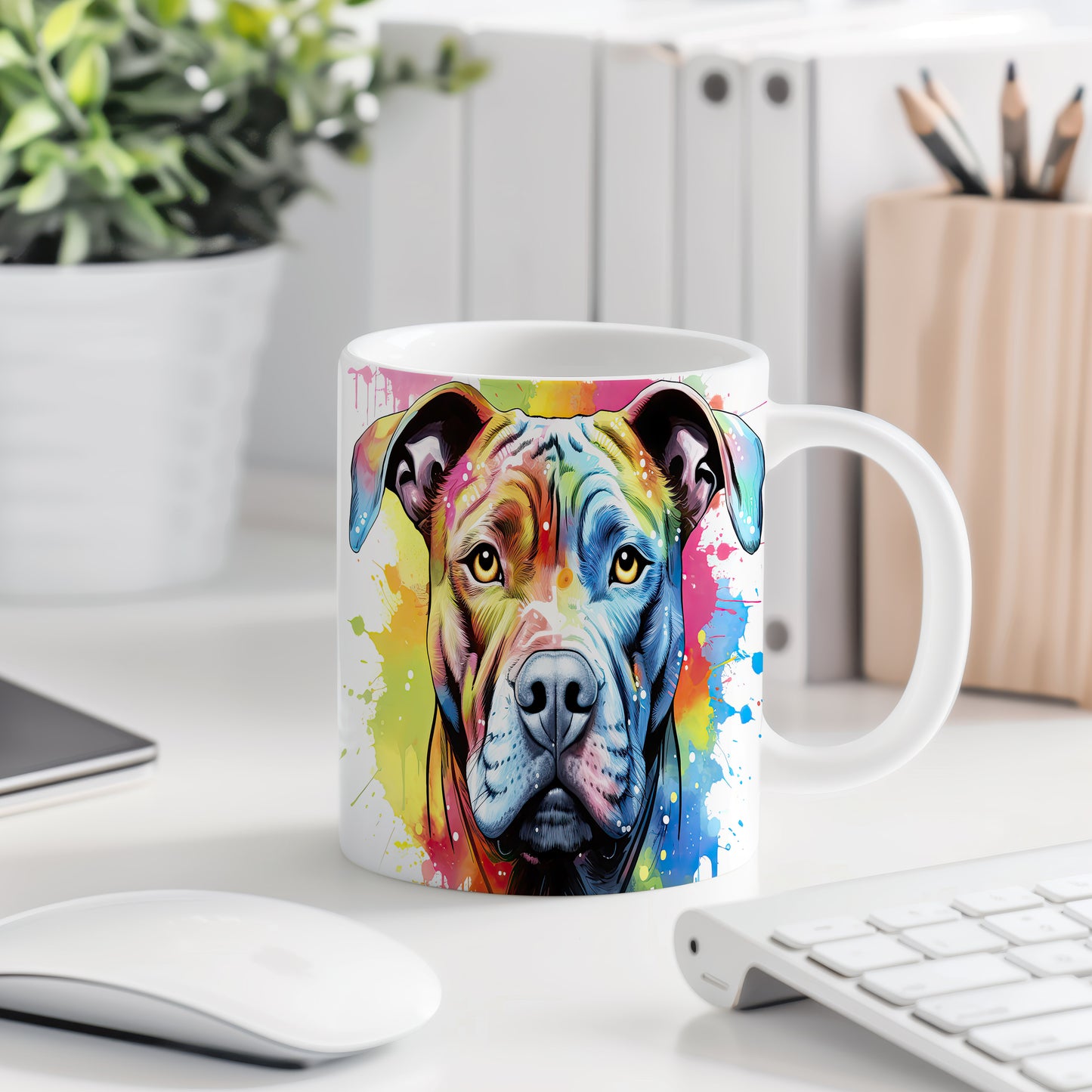 Hrnek americký pitbulteriér v duhových barvách