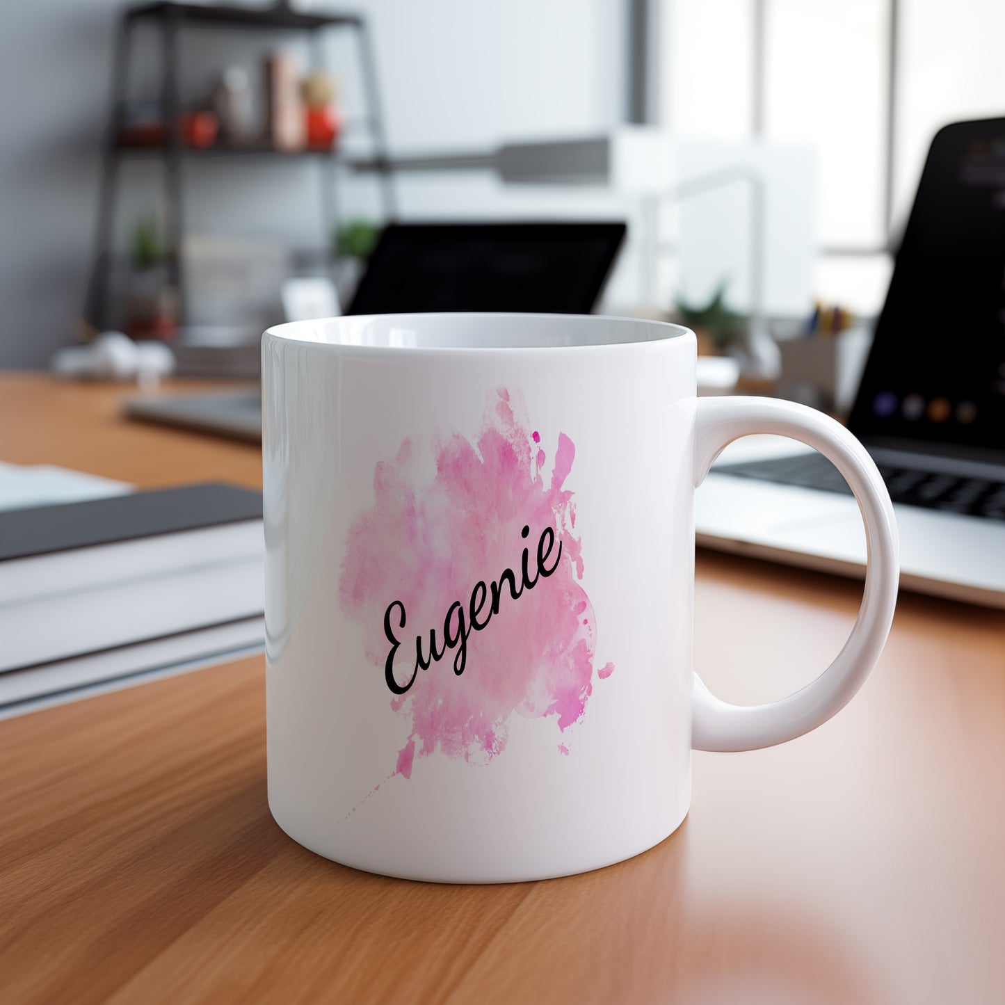 Hrnek se jménem Eugenie – růžový akvarel