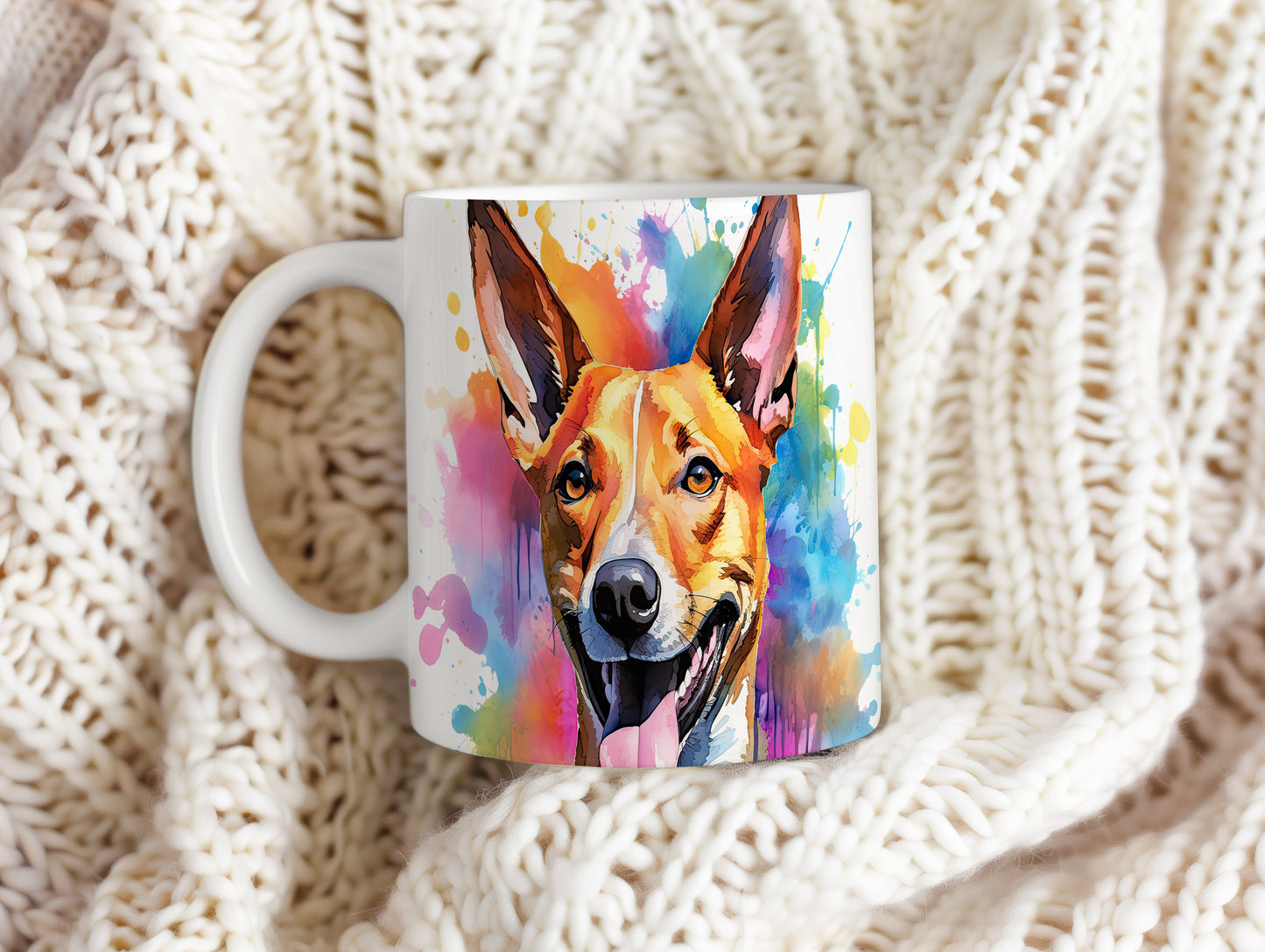 Hrnek s veselým obličejem basenji