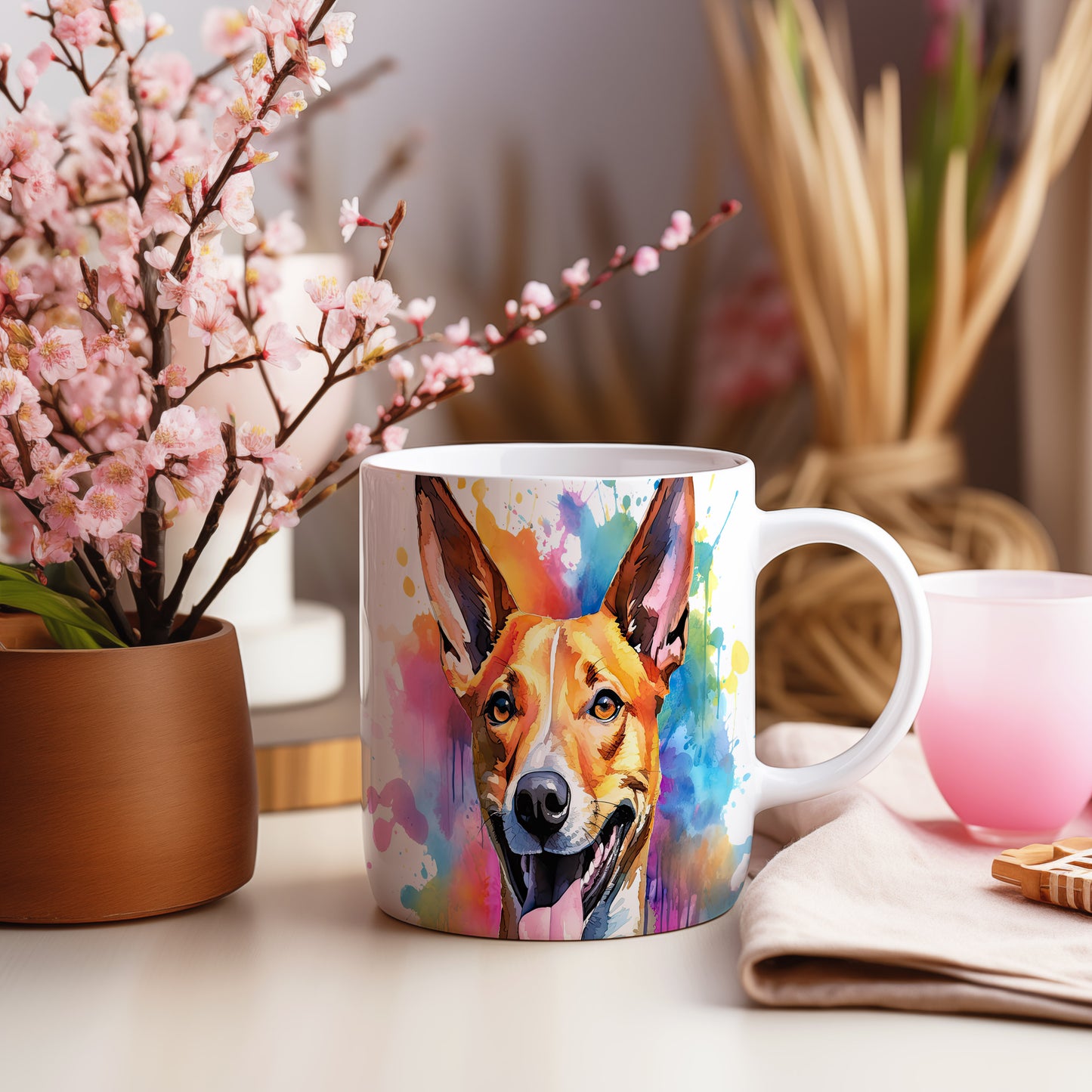 Hrnek s veselým obličejem basenji
