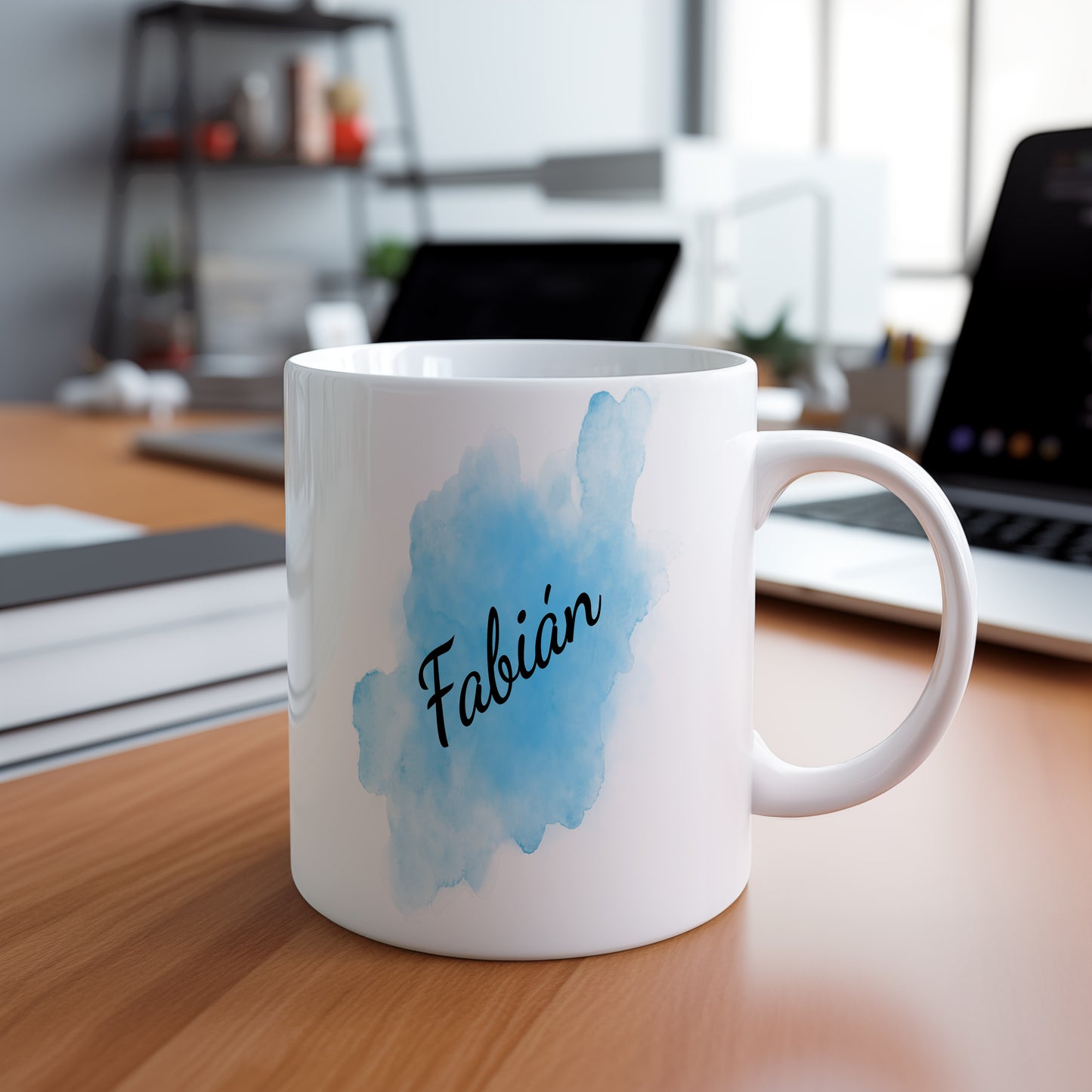 Hrnek se jménem Fabián – modrý akvarel