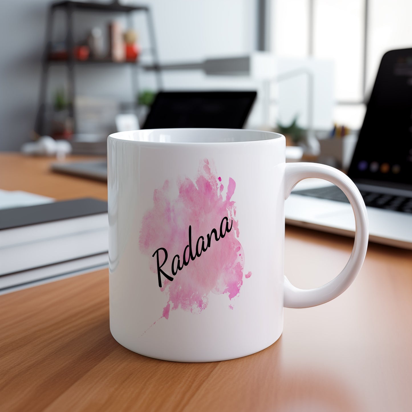 Hrnek se jménem Radana – růžový akvarel