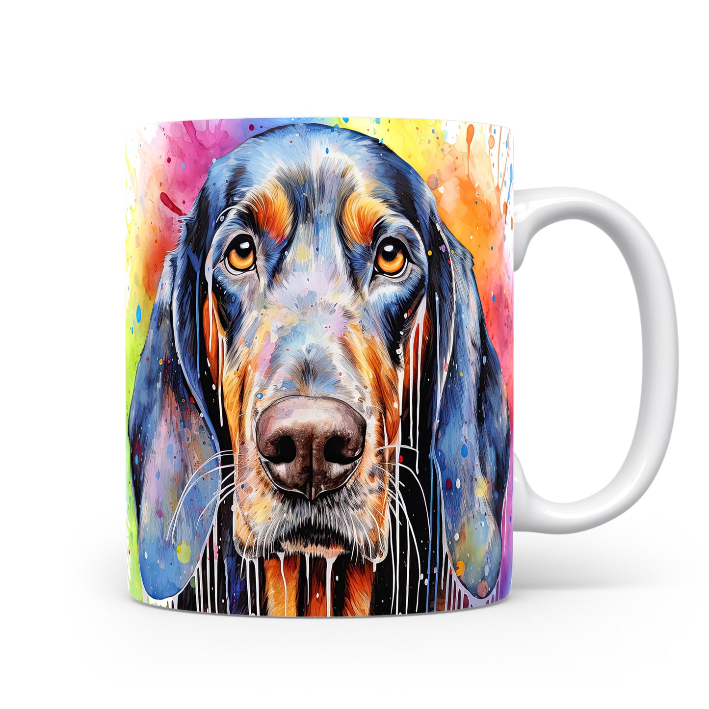 Hrnek s barevným coonhound a veselým designem