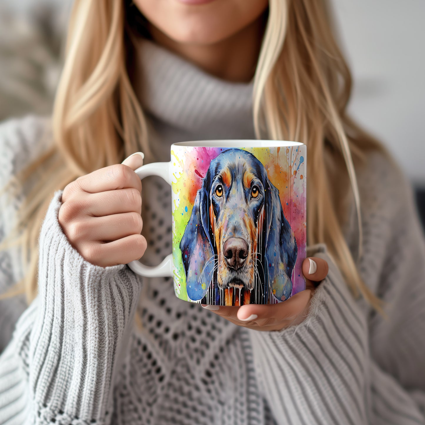 Hrnek s barevným coonhound a veselým designem