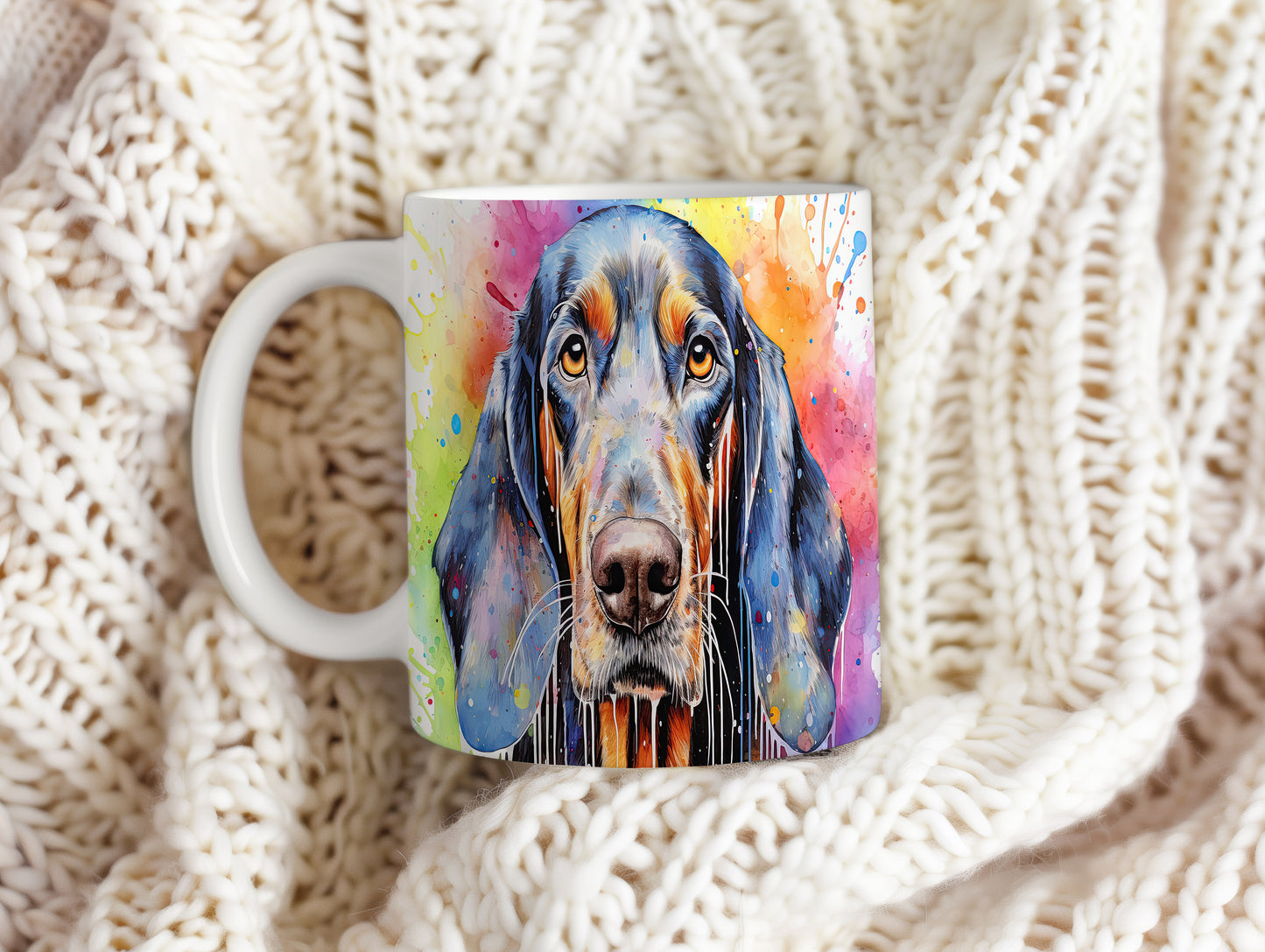 Hrnek s barevným coonhound a veselým designem