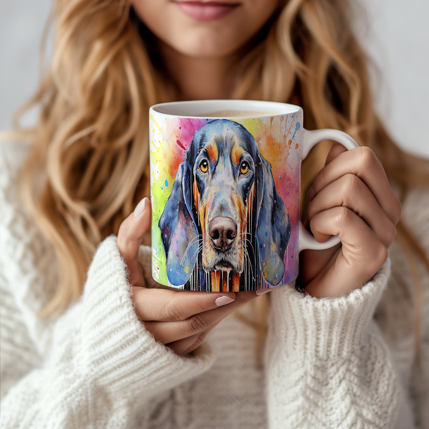 Hrnek s barevným coonhound a veselým designem