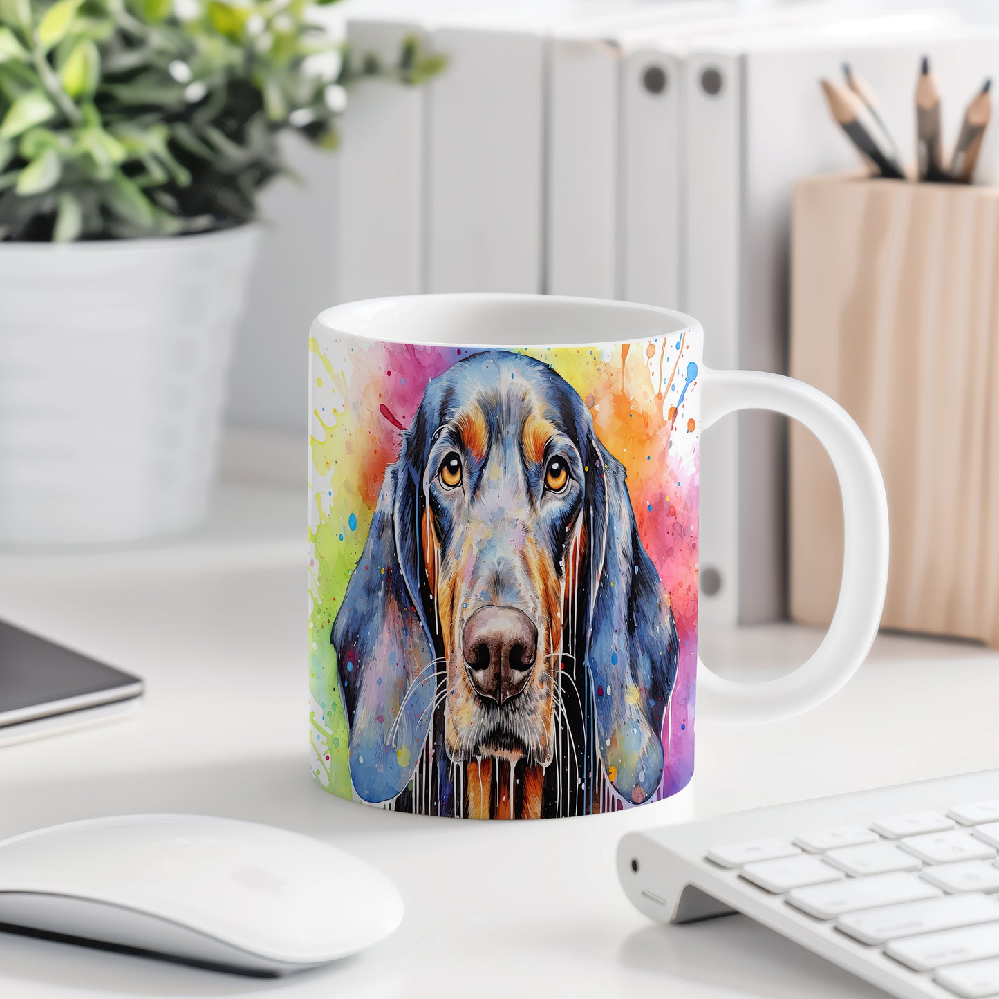 Hrnek s barevným coonhound a veselým designem