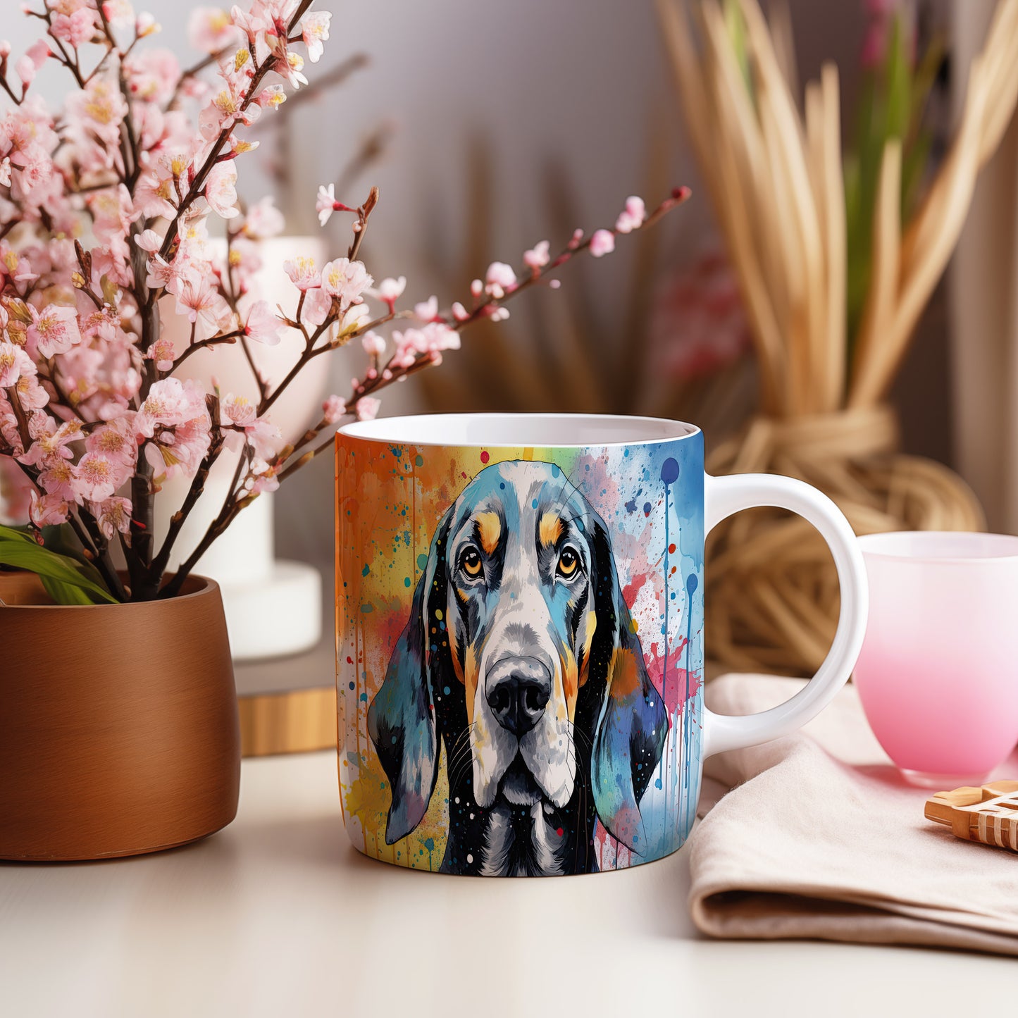 Hrnek s coonhound v uměleckém stylu