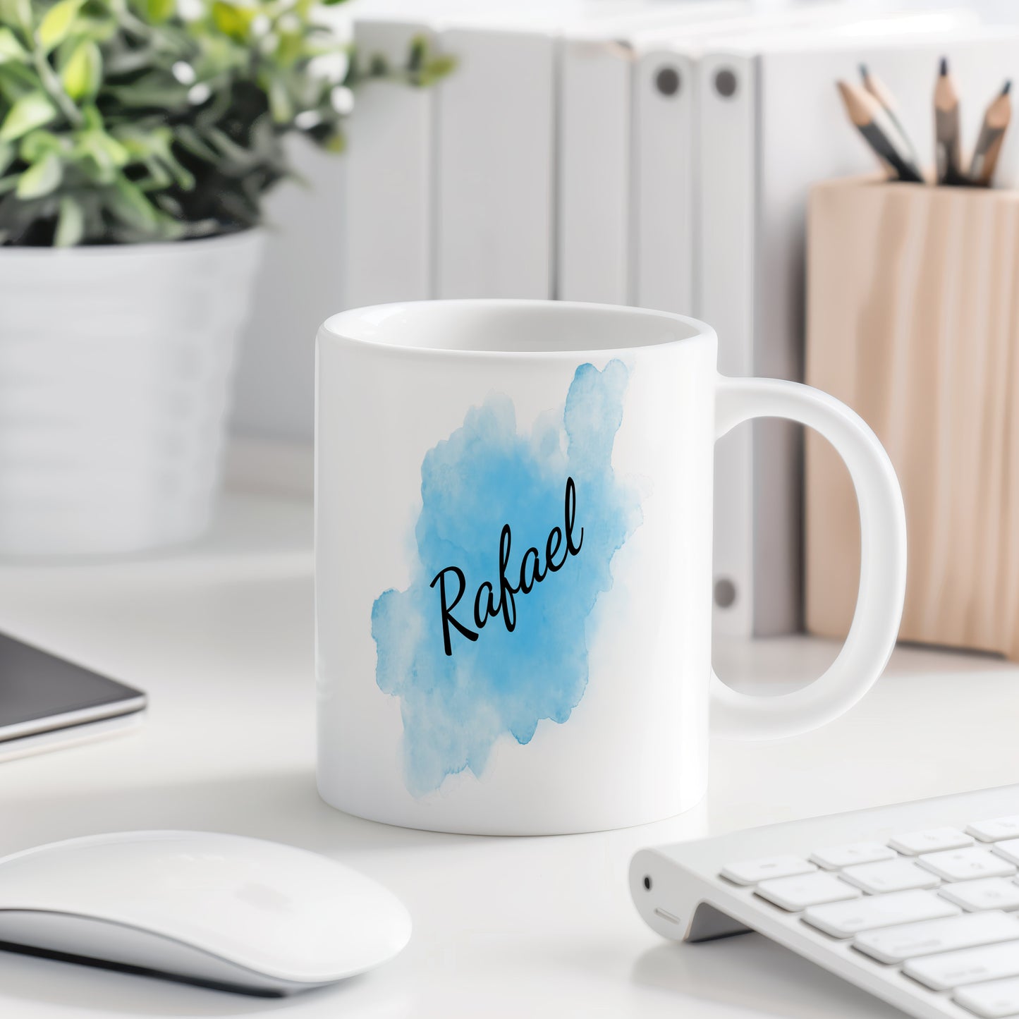 Hrnek se jménem Rafael – modrý akvarel