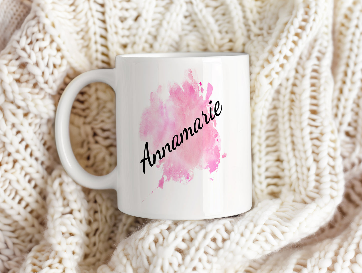 Hrnek se jménem Annamarie – růžový akvarel