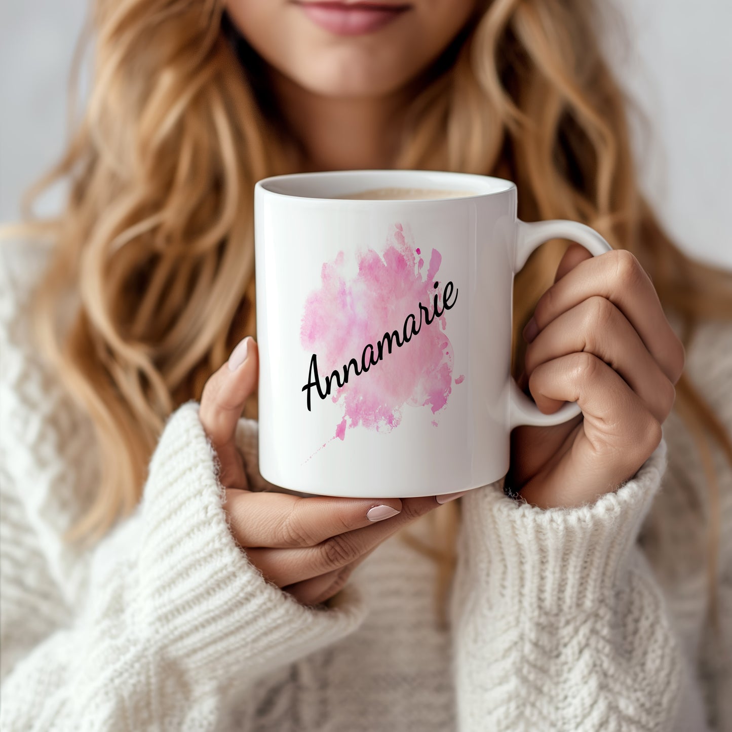 Hrnek se jménem Annamarie – růžový akvarel